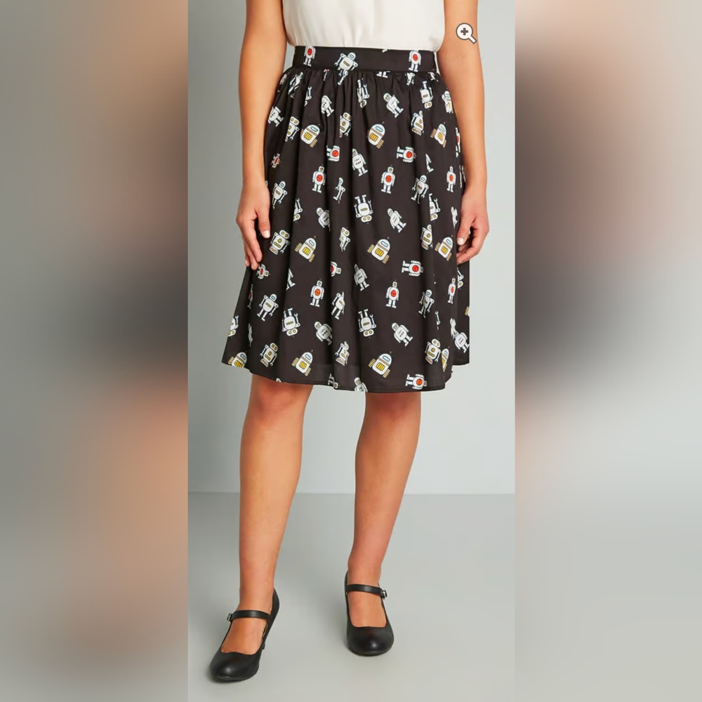 Modcloth  More than Charming skirt in Black Robot NWT SZ 1X